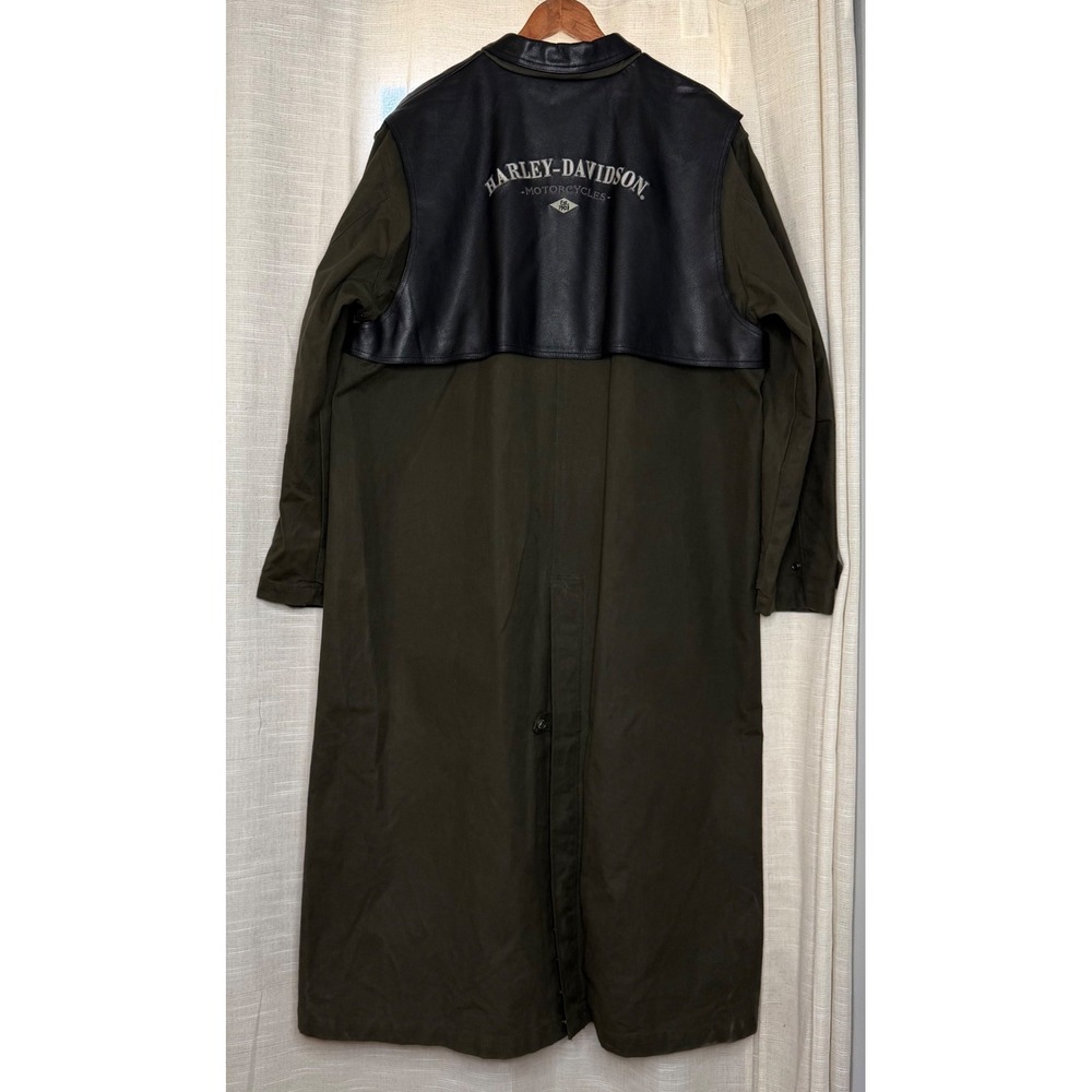 Vintage Harley Davidson‎ Waxed Cotton Canvas Trench Coat Leather Embroidery XL